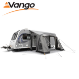 Vango Palma Air 330 Awning in a spacious outdoor setting, showcasing its inflatable design and versatile attachment features.