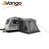 Vango Palma Poled 260 Awning set up in a campsite, showcasing its spacious design and durable fabric construction.