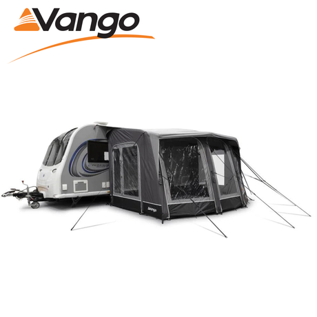 Vango Tuscany Pro Air 500 Porch Awning with a spacious design and airbeam structure set up outdoors.