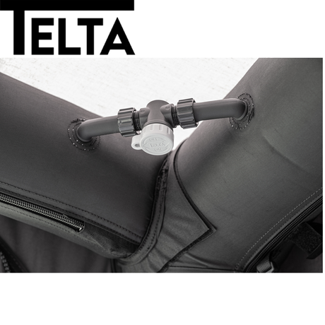 Telta Life 390 Air Awning by Cannock Caravan Accessories set up, showcasing its spacious design and air-filled structure.