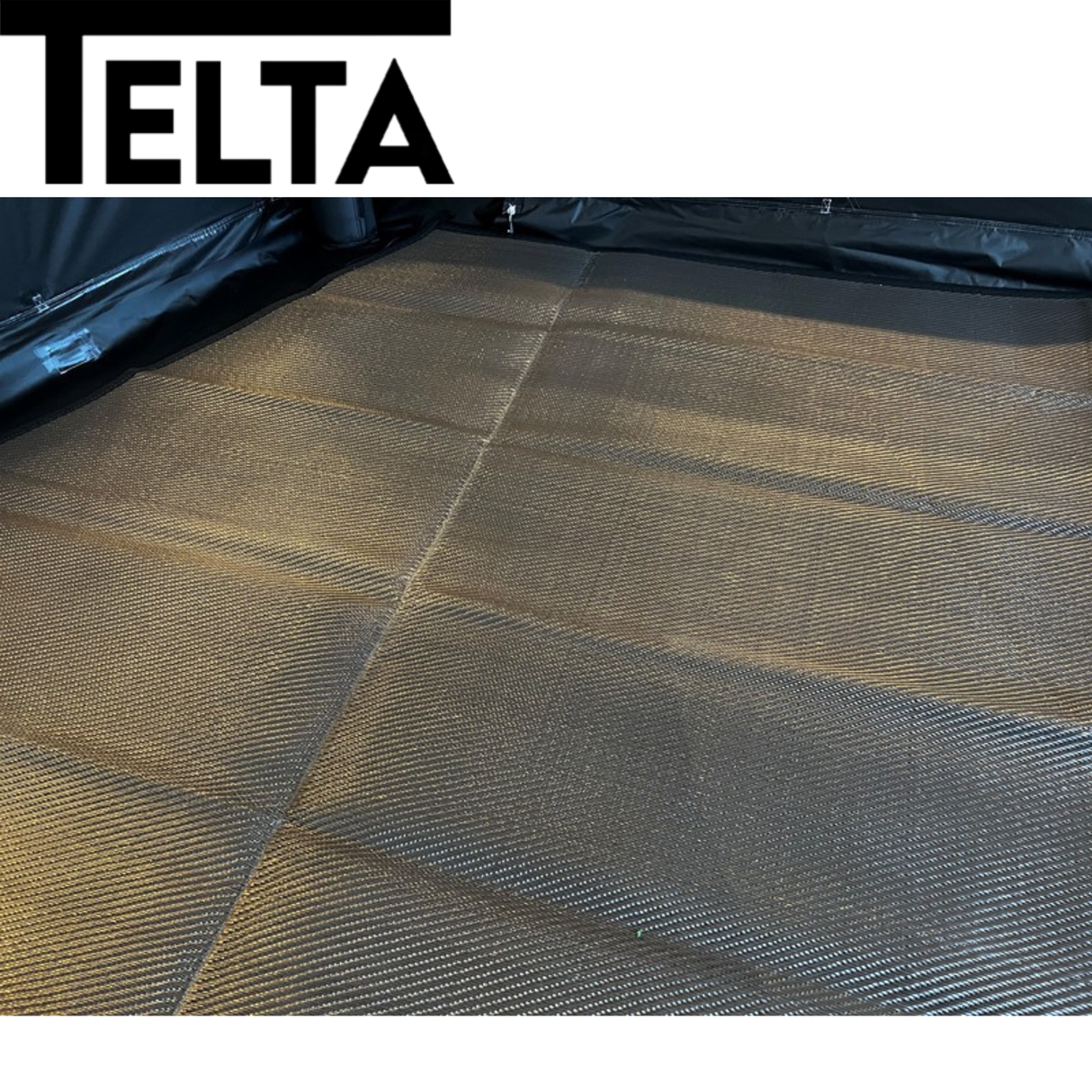 Telta Extra Tall Annexe breathable carpet showcasing a soft, textured surface in a spacious outdoor setting.
