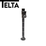 Telta Bornholm medium camping table set up outdoors with a natural wood finish and sturdy legs.
