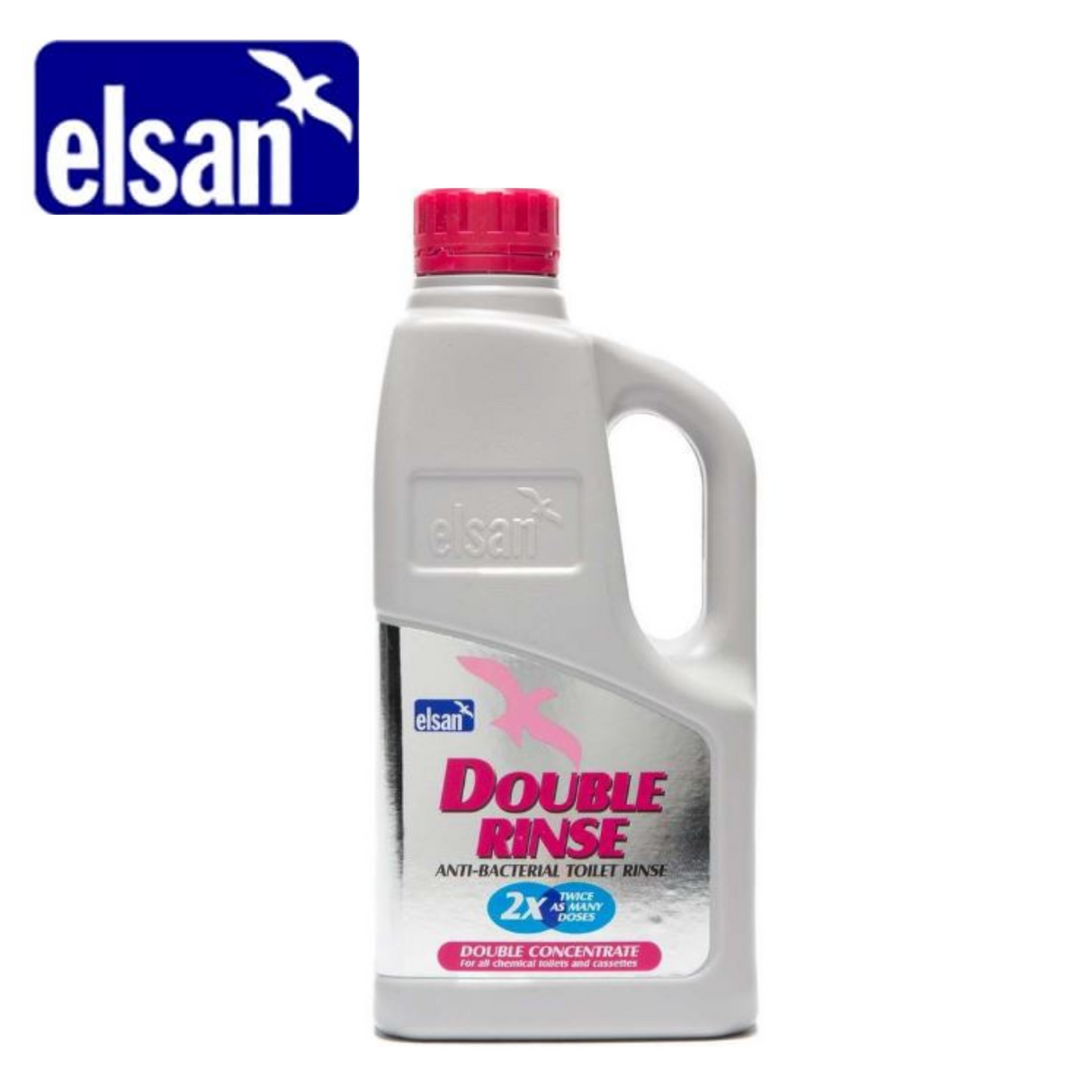 Elsan Double Rinse 1L Toilet Fluid bottle with clear label and handle, designed for effective toilet cleaning.