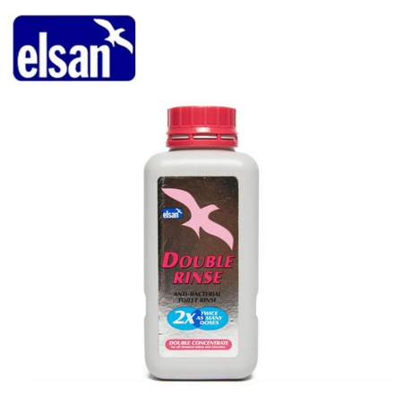 Elsan Double Rinse 400ml Toilet Fluid bottle with clear liquid, designed for effective toilet cleaning and maintenance.