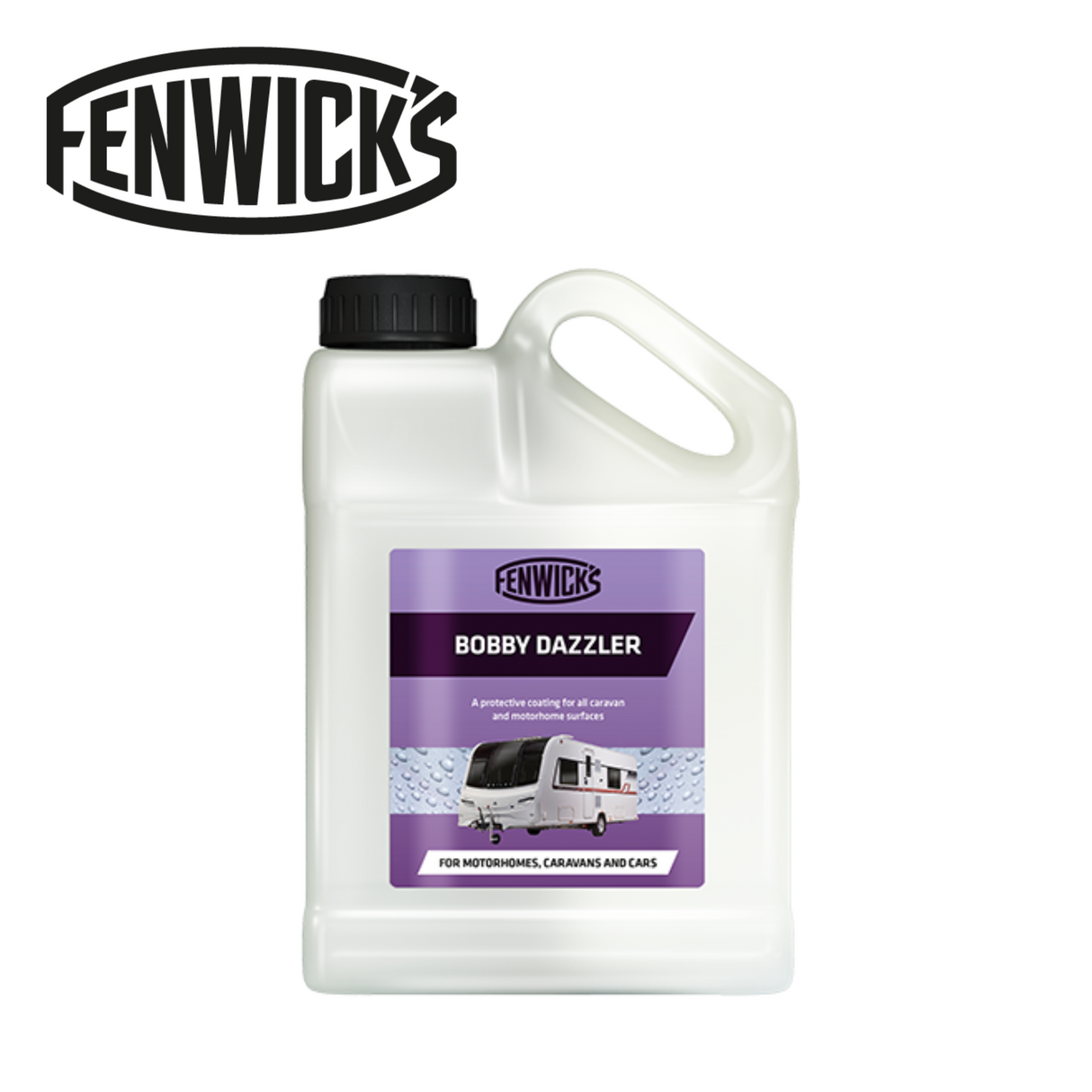 Fenwicks Bobby Dazzler vehicle cleaner bottle with label, featuring a spray nozzle and bright packaging design.