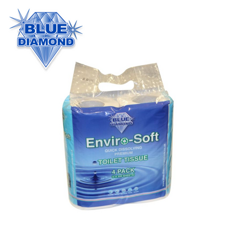 Blue Diamond Enviro-Soft toilet tissue pack featuring soft, eco-friendly sheets for comfortable use.