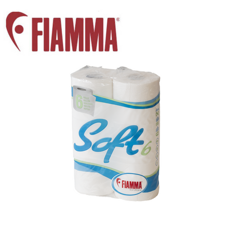 Fiamma Soft 6 Pack Toilet Tissue featuring soft, absorbent rolls packaged in a convenient multi-pack.