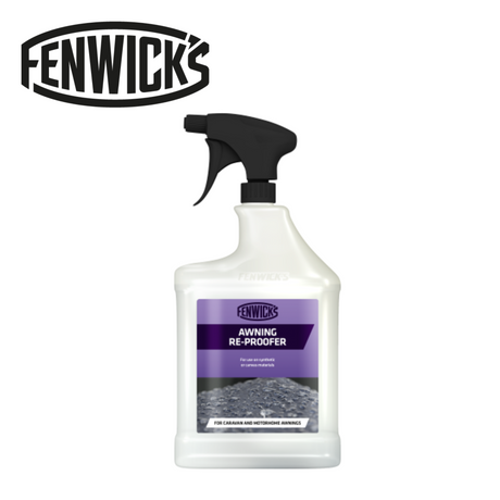 Fenwicks Awning Re-Proofer bottle with a spray nozzle, designed for cleaning and maintaining outdoor awnings.