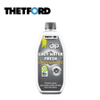 Thetford Grey Water Fresh tank cleaner bottle with label, featuring a sleek design and vibrant colors on a white background.