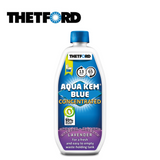 Thetford Aqua Kem Blue concentrated lavender toilet fluid in a bottle, showcasing its blue liquid and lavender scent.