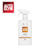 Autoglym Clean Wheels vehicle cleaner bottle with label, featuring a trigger spray nozzle and a clear liquid inside.