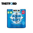 Thetford Aqua Soft toilet paper pack featuring four rolls with soft, absorbent texture for RV and camping use.