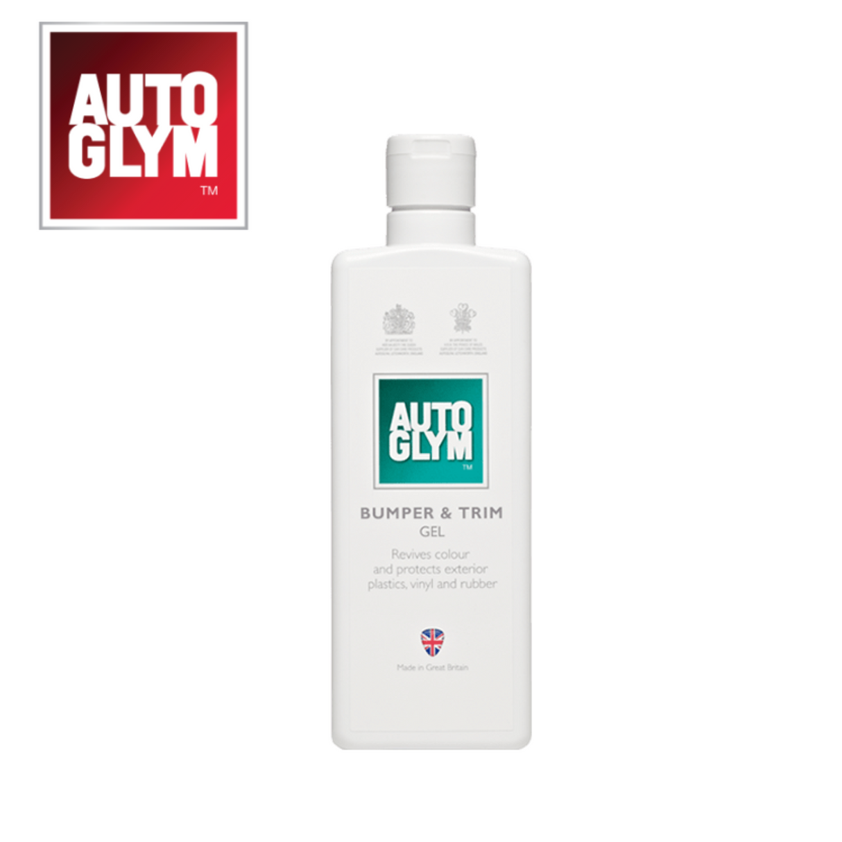Autoglym Bumper & Trim Gel 325ml bottle on a clean surface, showcasing its sleek design for vehicle cleaning applications.
