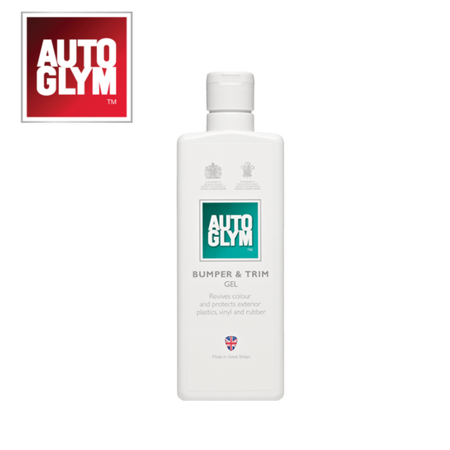 Autoglym Bumper & Trim Gel 325ml bottle on a clean surface, showcasing its sleek design for vehicle cleaning applications.