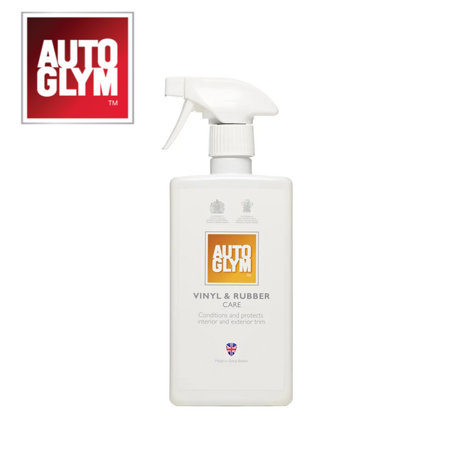 Autoglym Vinyl & Rubber Care bottle with a sleek design, ideal for cleaning vehicle surfaces and enhancing shine.