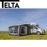 Telta Core 330 Air Awning with inflated structure and spacious interior, ideal for outdoor camping and family trips.