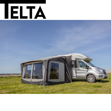 Telta Core 330 Air Awning with inflated structure and spacious interior, ideal for outdoor camping and family trips.