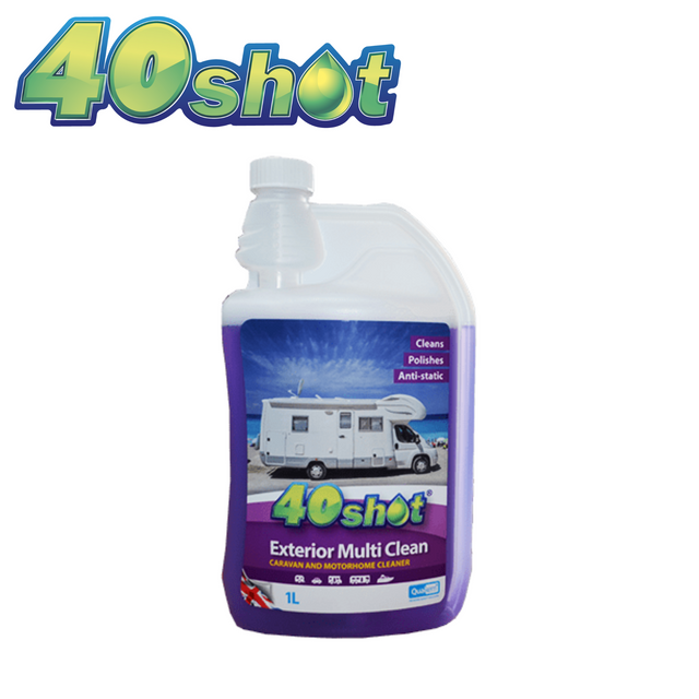 40 Shot Exterior Multi Clean vehicle cleaner spray bottle on a clean surface with spray nozzle visible.