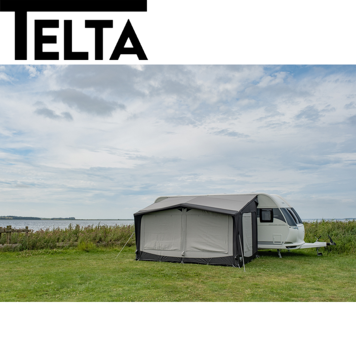 Telta Estate 390 residential air awning set up, showcasing its spacious design and durable fabric in a sunny outdoor setting.