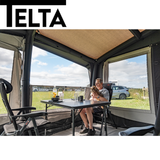 Telta Estate 390 air awning set up, showcasing its spacious design and inflatable structure for residential use.