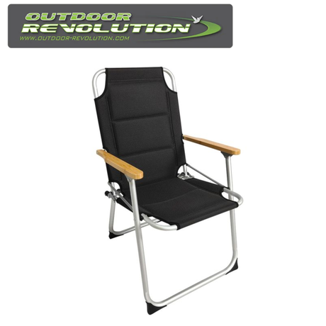 Outdoor Revolution Van Light Folding Chair in a campsite setting, showcasing its lightweight design and sturdy frame.
