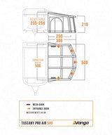 Vango Tuscany Pro Air 500 porch awning set up, featuring spacious design and durable materials for outdoor camping.
