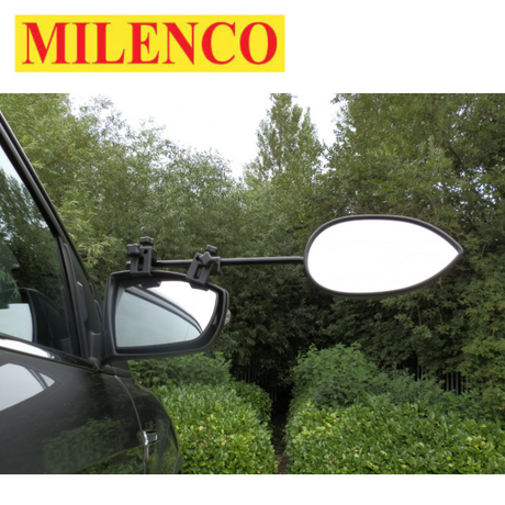 Milenco Aero Flat Single Mirror showing sleek design and adjustable features for enhanced visibility on vehicles.