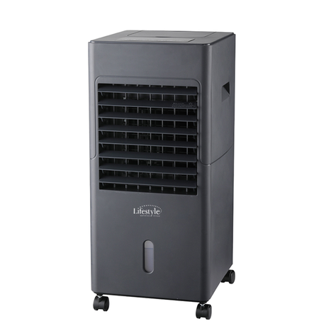 Portable digital air cooler in black with control panel and vents, designed for cooling small rooms or personal spaces.