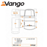 Vango Cove III Air Low Driveaway Awning set up beside a campervan, showcasing its spacious design and air-filled structure.