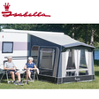 Isabella Magnum 340 Alba porch awning with carbon X frame, shown in front view on a home exterior.