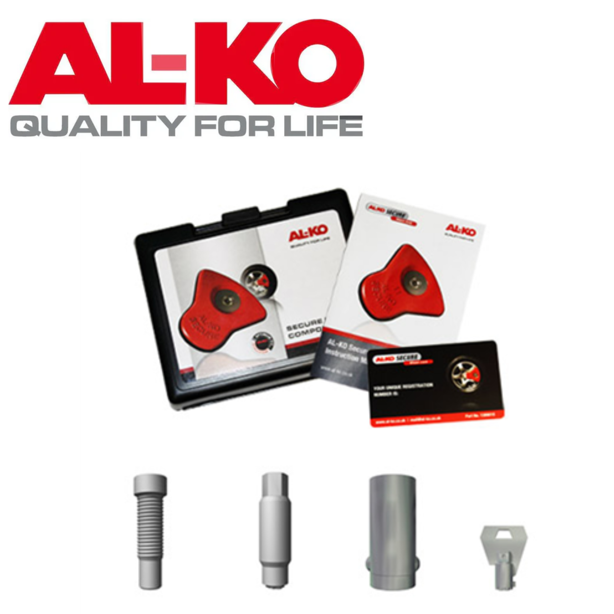 Alko Secure Wheel Lock Kit for Swift Edge 15 alloy wheel, featuring the ALKO brand logo and locking mechanism.