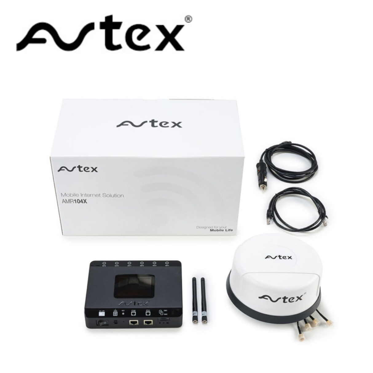Avtex 4G CAT 6 mobile internet solution dual SIM router package in three colors, model AMR104X.