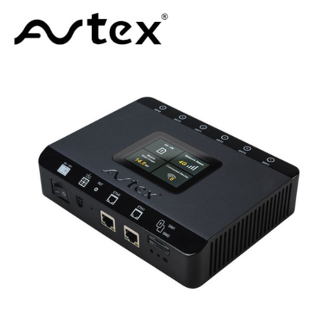 Avtex 4G CAT 6 dual SIM mobile internet router package in three colors, model AMR104X, showcasing its sleek design.