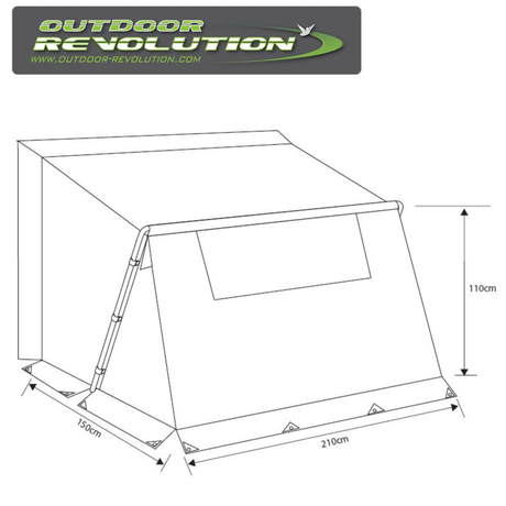Outdoor Revolution Universal Annexe for poled awnings, featuring a spacious design and durable fabric in a scenic outdoor setting.