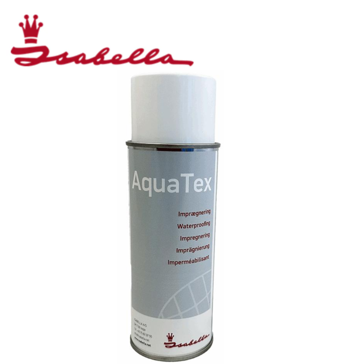 Isabella Aquatex WaterReproofer bottle showing label with product details and a clear nozzle for application.