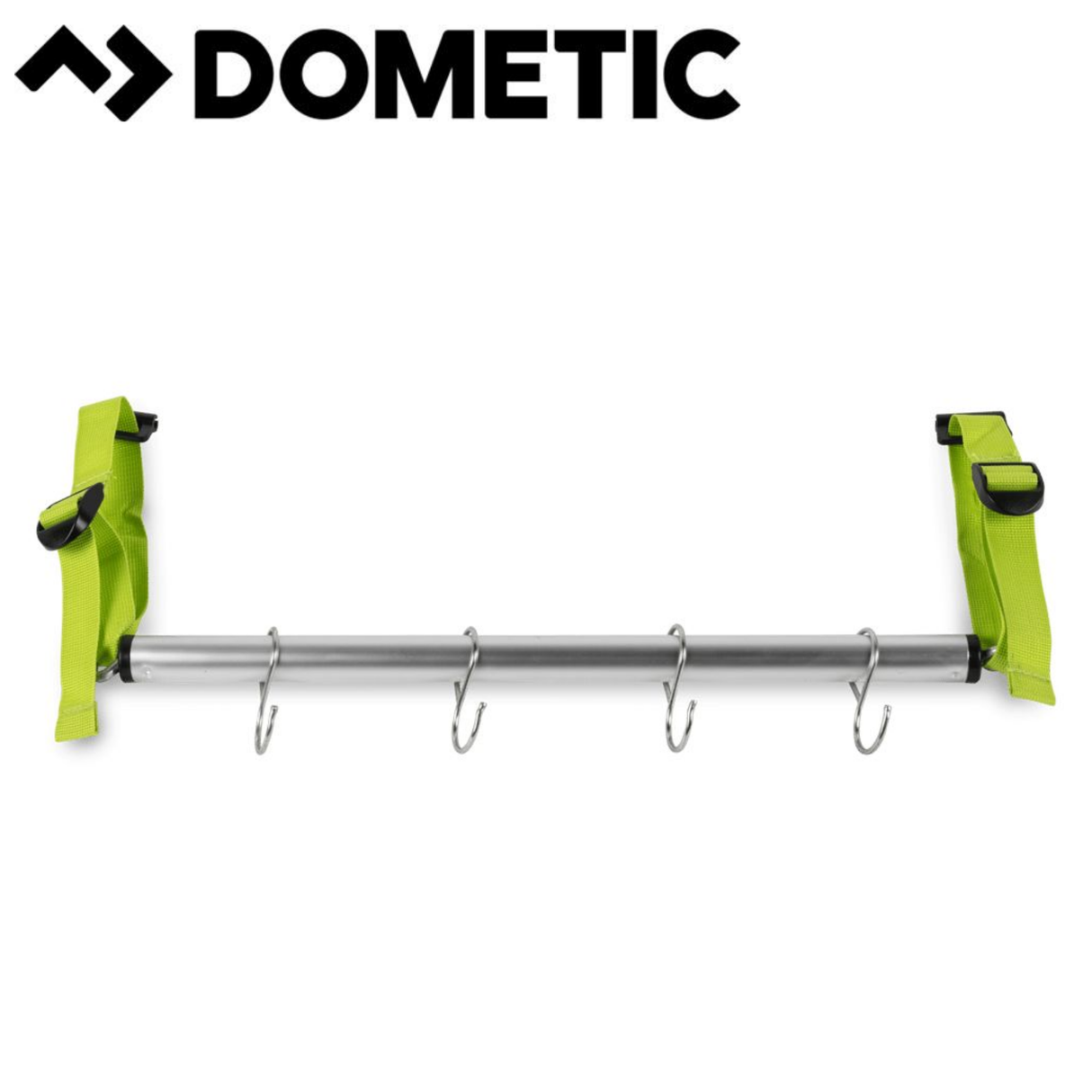 Dometic AccessoryTrack Hanging Rail mounted on a wall for organizing and hanging accessories in a compact space.