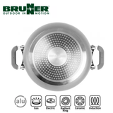 Brunner Fusion 7 + 1 aluminum saucepan set with a 22cm pot, including lids and handles, ideal for versatile cooking.