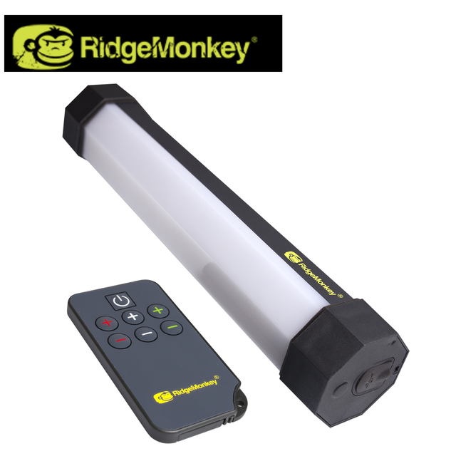 RidgeMonkey Bivvy Lite Elite IR camping light showing compact design and LED illumination for outdoor use.