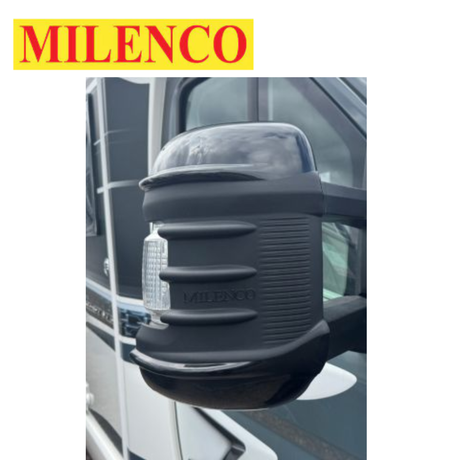 Milenco mirror protectors for Ducato, shown in white and black, designed for long/short arm mirrors.