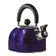 Blue 1.6 Litre gas hob kettle with folding handle from P.L.S, showing the kettle's compact design and handle in a kitchen setting.