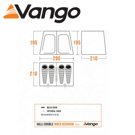 Vango Galli Double Inner Bedroom BR005 with spacious double sleeping area and breathable fabric for camping comfort.