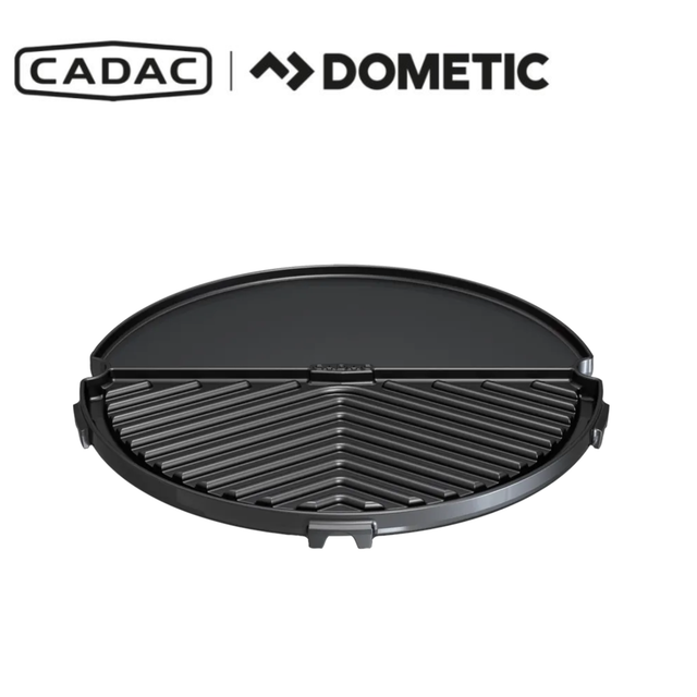 Cadac Dometic Grill 2 Braai 40 showing a portable outdoor grill with two cooking surfaces and a sturdy metal frame.