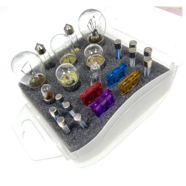 W4 Caravan fuse and bulb kit with replacement bulbs and fuses for vehicle electrical systems