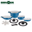 Brunner Carezza 7+1 Magnetic Aluminum Saucepan Set with 20cm pans, includes lids and handles, ideal for versatile cooking.