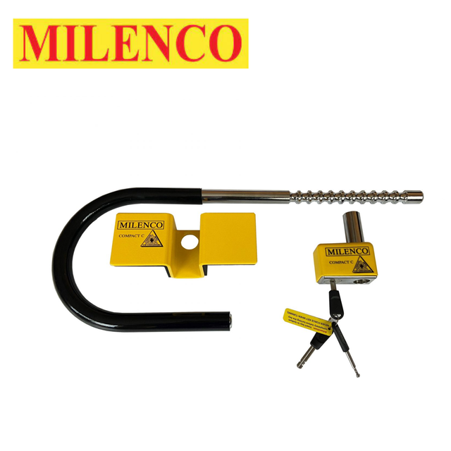 Milenco Compact C WheelClamp securing alloy and steel wheels, featuring a robust design for enhanced vehicle protection.