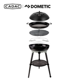 Cadac Dometic Carri Chef 50 BBQ with paella pan and QR, showcasing a versatile outdoor cooking setup.