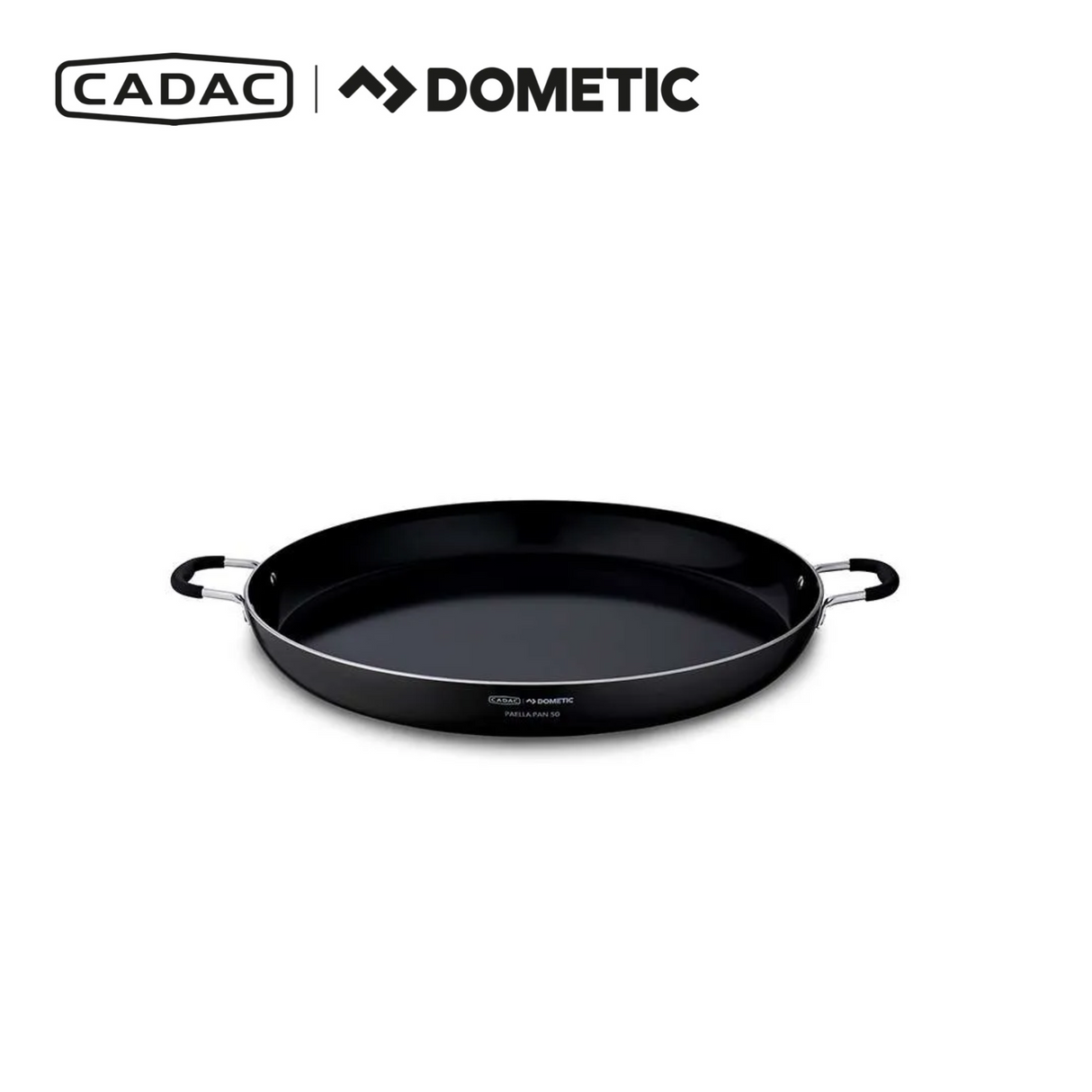 Cadac Dometic Carri Chef 50 BBQ with paella pan, showcasing versatile cooking options and portable design.