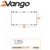 Vango Front Awning Canopy set up in a campsite, showcasing its spacious design and weather-resistant fabric.