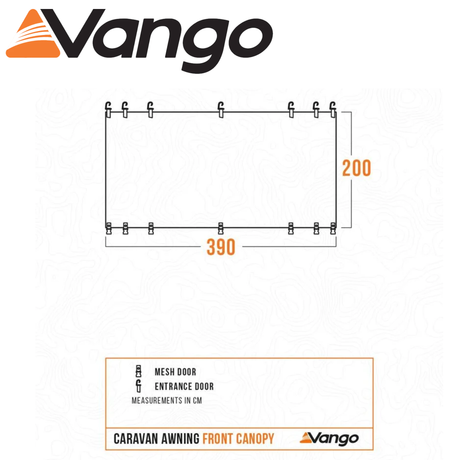 Vango Front Awning Canopy set up in a campsite, showcasing its spacious design and weather-resistant fabric.