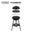Cadac Dometic Carri Chef 40 gas BBQ with detachable dome, showcasing a portable cooking design in outdoor setting.
